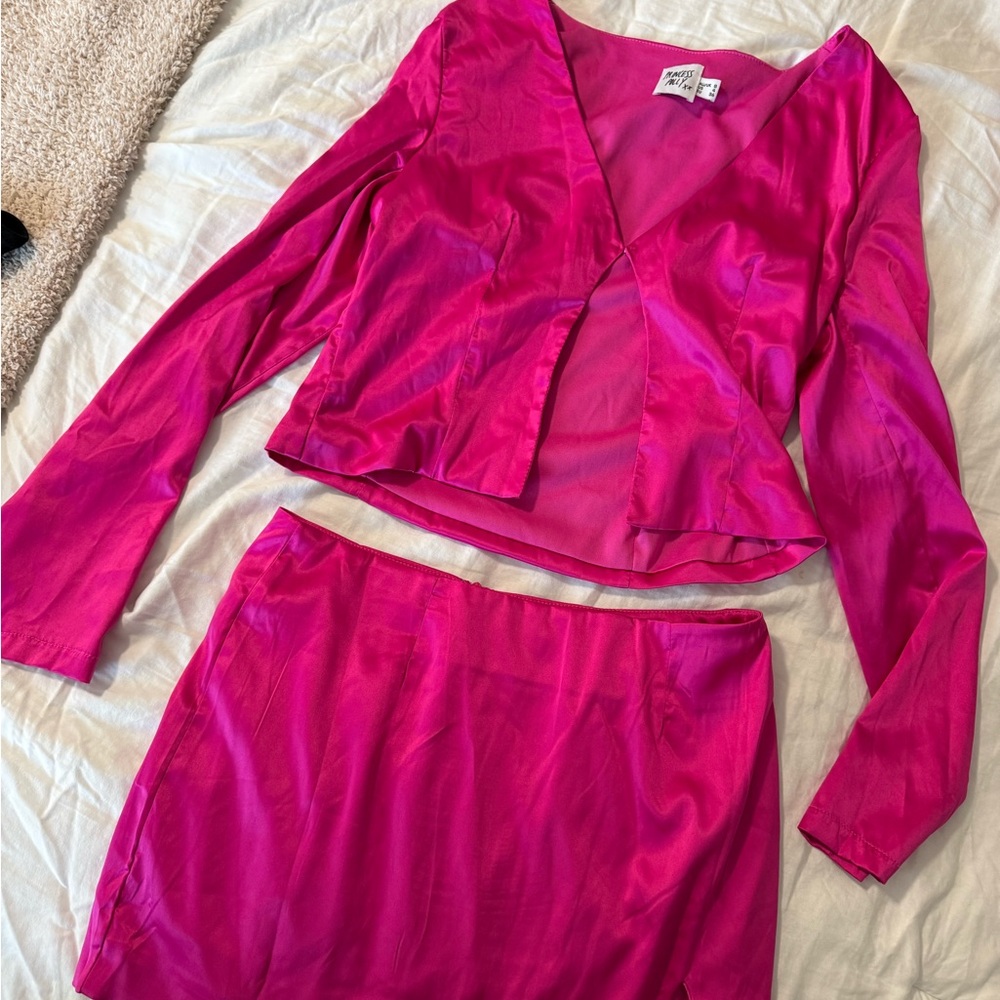 Princess Polly Hot Pink Satin Skirt Set